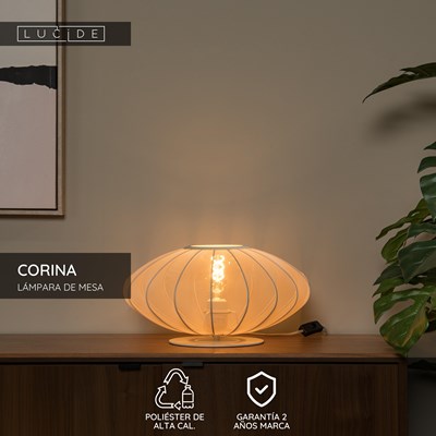 Lucide CORINA - Lámpara de mesa - Ø 40 cm - 1xE27 - Beige